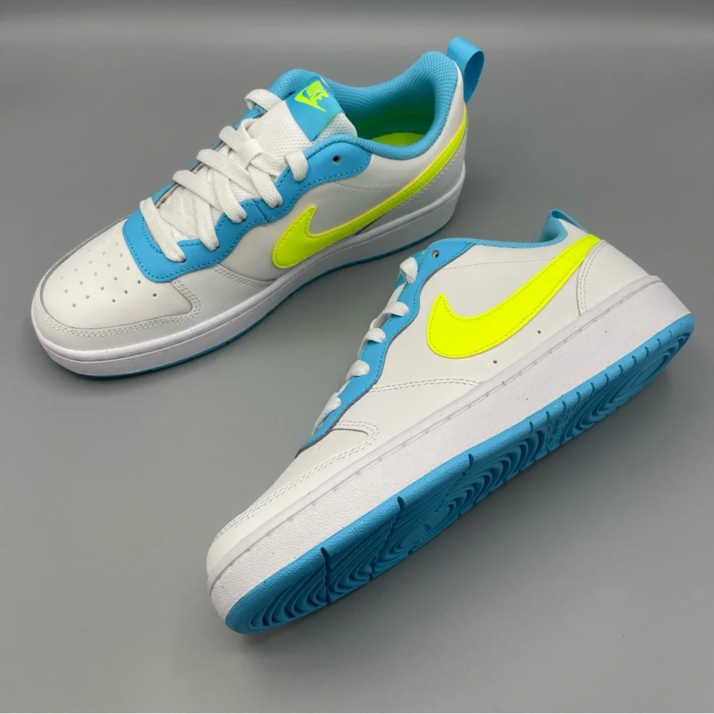 Nike Court Borough Low 2 GS /5Y 'White Baltic Blue Volt' Women's Size 6.5 - Picture 11 of 14